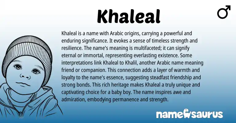 Infographic about Khaleal name meaning, Khaleal is a name from Arabic origin(s).