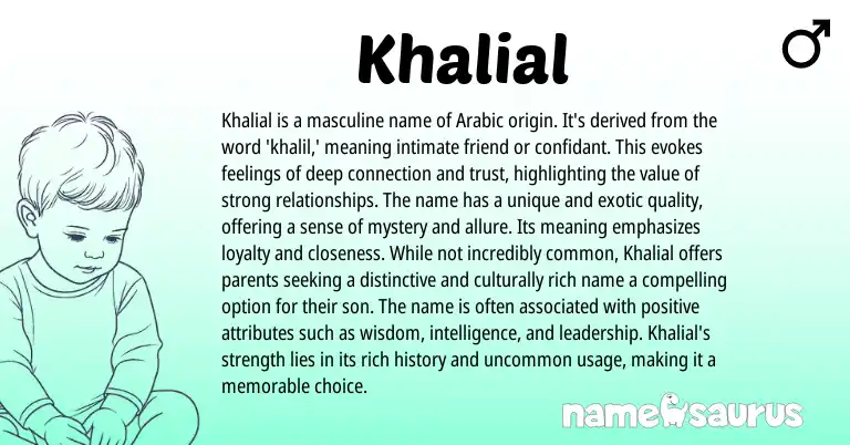 Infographic about Khalial name meaning, Khalial is a name from Arabic origin(s).