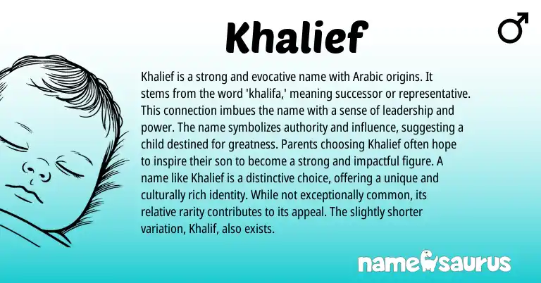 Infographic about Khalief name meaning, Khalief is a name from Arabic origin(s).