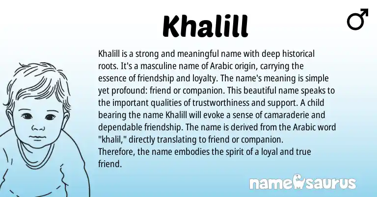 Infographic about Khalill name meaning, Khalill is a name from Arabic origin(s).