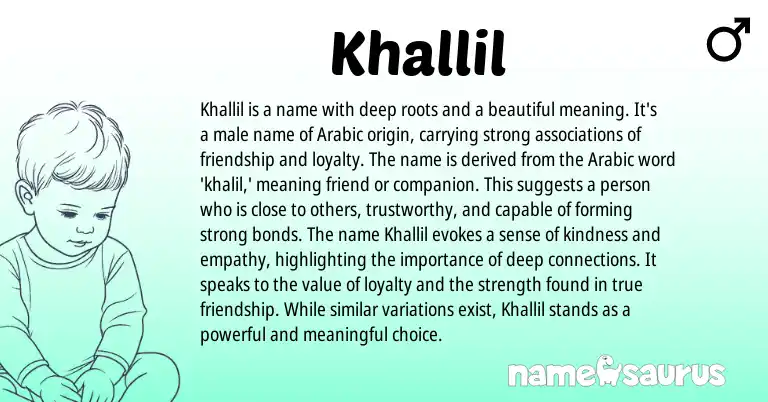 Infographic about Khallil name meaning, Khallil is a name from Arabic origin(s).