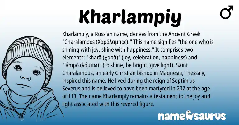 Infographic about Kharlampiy name meaning, Kharlampiy is a name from Russian, Ancient Greek origin(s).