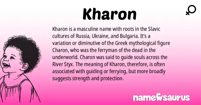 Infographic about Kharon name meaning, Kharon is a name from Russian, Ukrainian, Bulgarian, Greek Mythology origin(s).