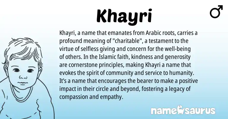 Infographic about Khayri name meaning, Khayri is a name from Arabic origin(s).
