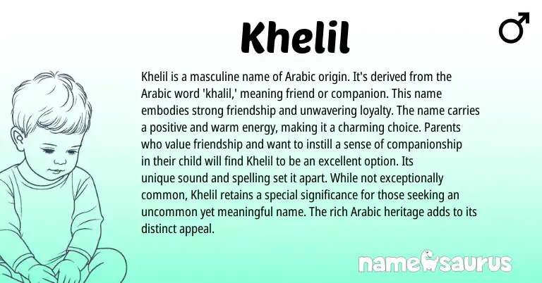 Infographic about Khelil name meaning, Khelil is a name from Arabic origin(s).