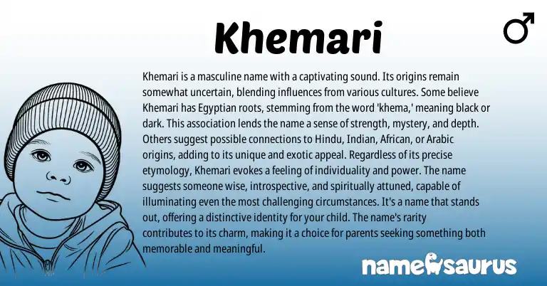 Infographic about Khemari name meaning, Khemari is a name from Egyptian origin(s).