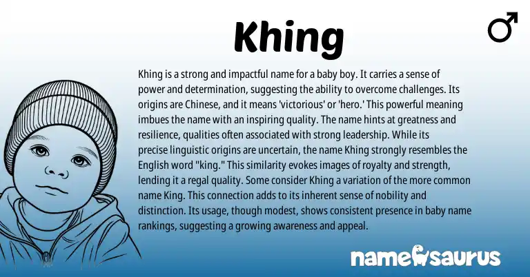 Infographic about Khing name meaning, Khing is a name from Chinese origin(s).