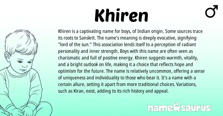 Infographic about Khiren name meaning, Khiren is a name from Indian origin(s).