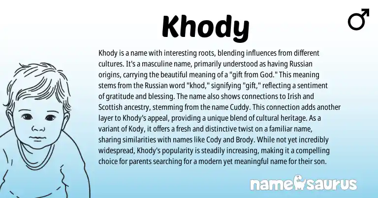 Infographic about Khody name meaning, Khody is a name from Persian, Russian origin(s).