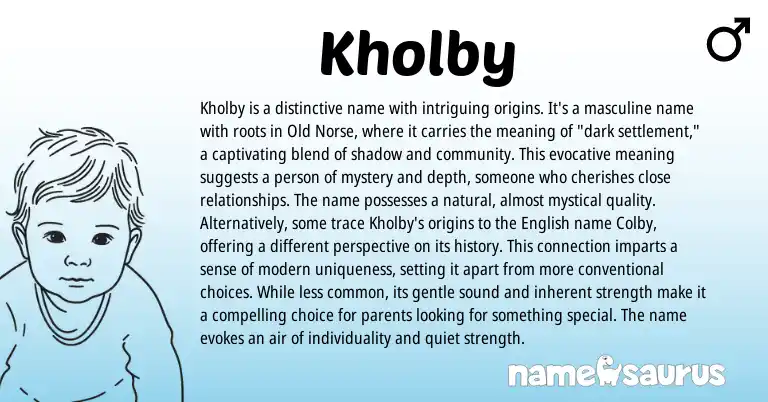 Infographic about Kholby name meaning, Kholby is a name from Norse origin(s).