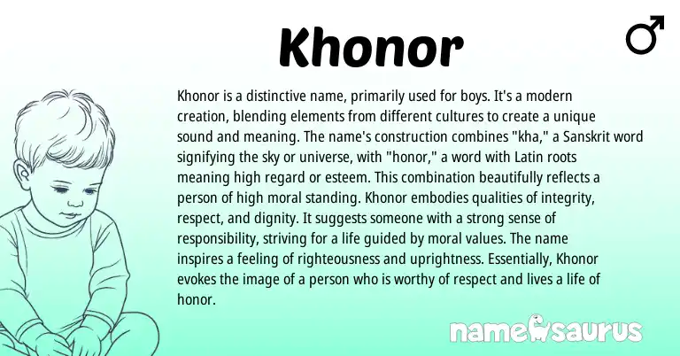 Infographic about Khonor name meaning, Khonor is a name from English, Sanskrit origin(s).