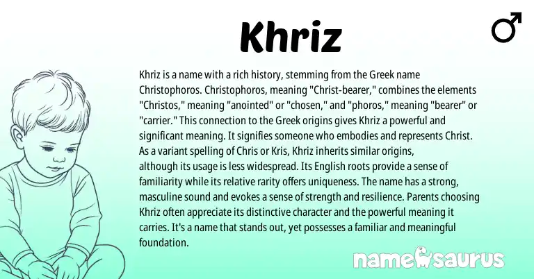 Infographic about Khriz name meaning, Khriz is a name from Greek origin(s).
