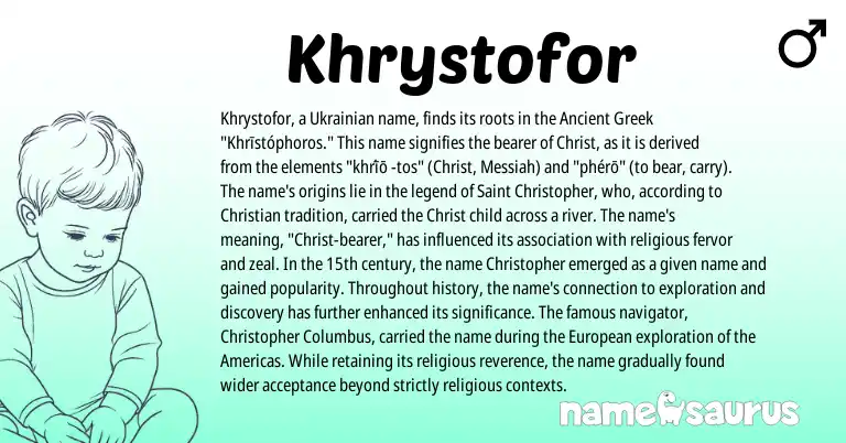 Infographic about Khrystofor name meaning, Khrystofor is a name from Ukrainian, Ancient Greek, European origin(s).