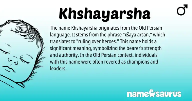 Infographic about Khshayarsha name meaning, Khshayarsha is a name from Old Persian origin(s).