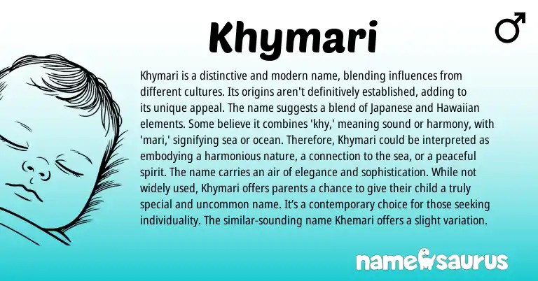 Infographic about Khymari name meaning, Khymari is a name from Japanese, Hawaiian origin(s).