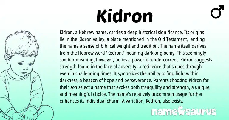 Infographic about Kidron name meaning, Kidron is a name from Hebrew, Biblical origin(s).