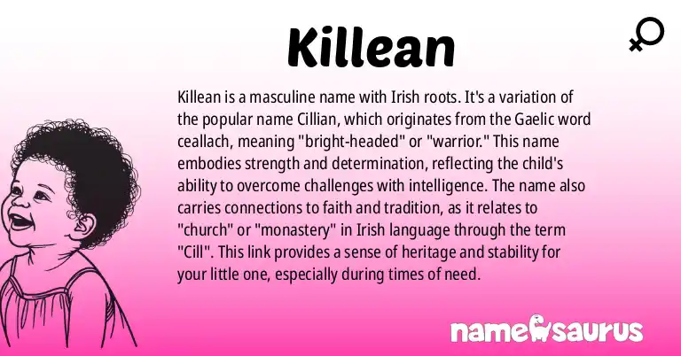 Infographic about Killean name meaning, Killean is a name from Irish origin(s).