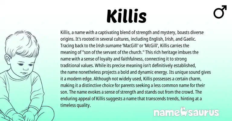 Infographic about Killis name meaning, Killis is a name from Gaelic, English, Irish origin(s).