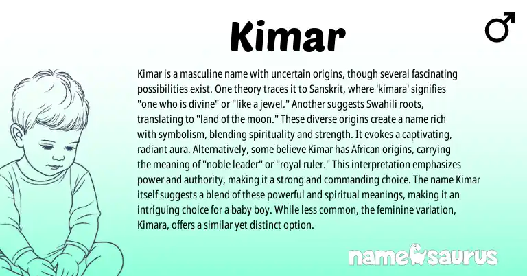 Infographic about Kimar name meaning, Kimar is a name from Swahili, Sanskrit origin(s).
