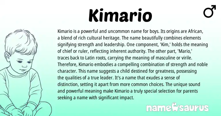 Infographic about Kimario name meaning, Kimario is a name from Latin, African origin(s).