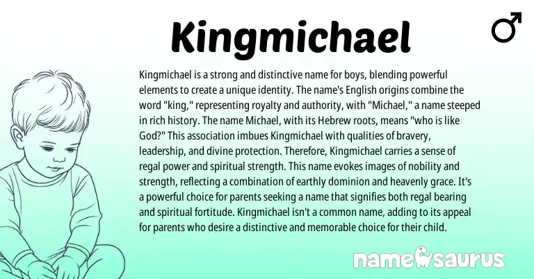Infographic about Kingmichael name meaning, Kingmichael is a name from Hebrew, English origin(s).