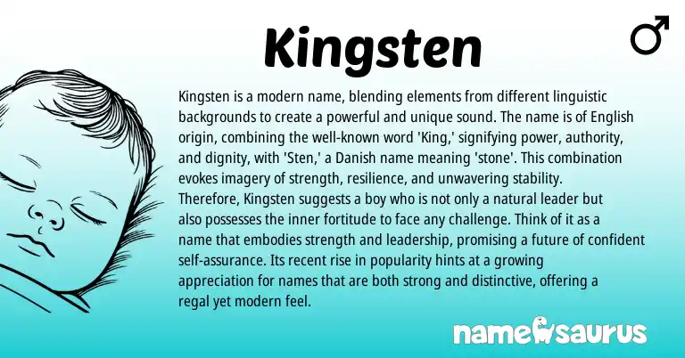 Infographic about Kingsten name meaning, Kingsten is a name from Danish origin(s).