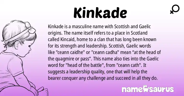 Infographic about Kinkade name meaning, Kinkade is a name from Scottish, Gaelic origin(s).