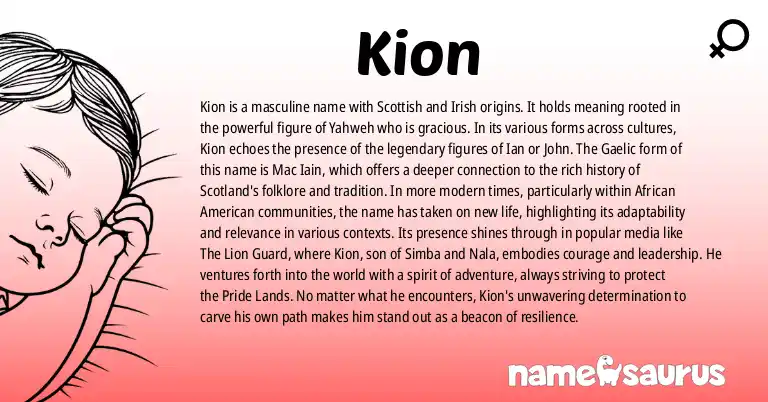 Infographic about Kion name meaning, Kion is a name from Scottish, Irish origin(s).