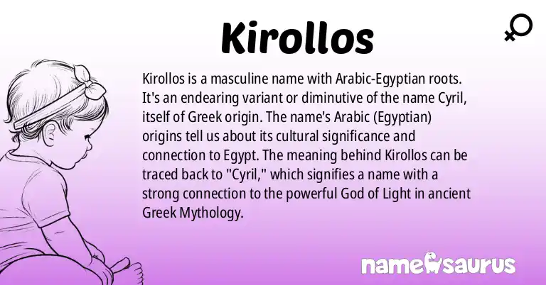 Infographic about Kirollos name meaning, Kirollos is a name from Arabic (Egyptian) origin(s).