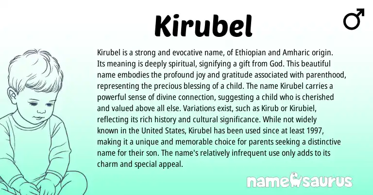 Infographic about Kirubel name meaning, Kirubel is a name from Ethiopian, Amharic origin(s).