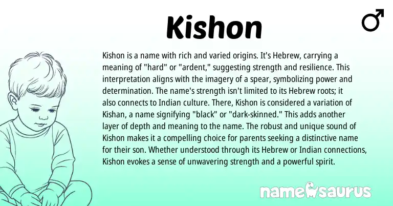 Infographic about Kishon name meaning, Kishon is a name from Hebrew origin(s).