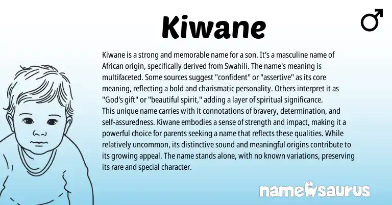 Infographic about Kiwane name meaning, Kiwane is a name from Swahili, African, Hawaiian origin(s).