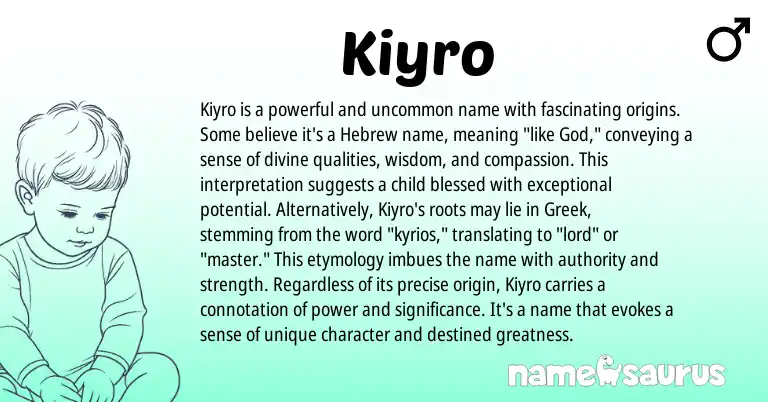 Infographic about Kiyro name meaning, Kiyro is a name from Hebrew origin(s).