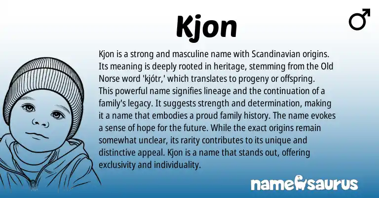Infographic about Kjon name meaning, Kjon is a name from Scandinavian, Norse origin(s).