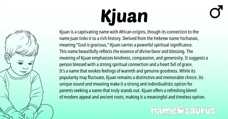 Infographic about Kjuan name meaning, Kjuan is a name from African, Hebrew origin(s).