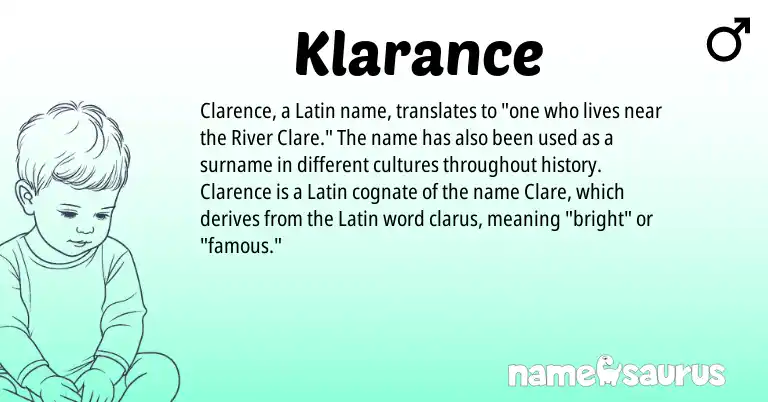 Infographic about Klarance name meaning, Klarance is a name from Latin origin(s).