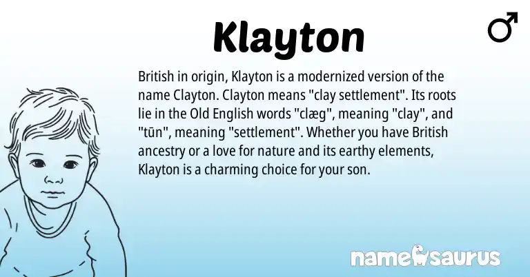 Infographic about Klayton name meaning, Klayton is a name from Old English, British origin(s).
