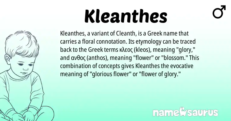 Infographic about Kleanthes name meaning, Kleanthes is a name from Greek origin(s).