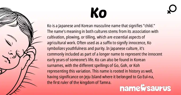 Infographic about Ko name meaning, Ko is a name from Japanese, Korean origin(s).