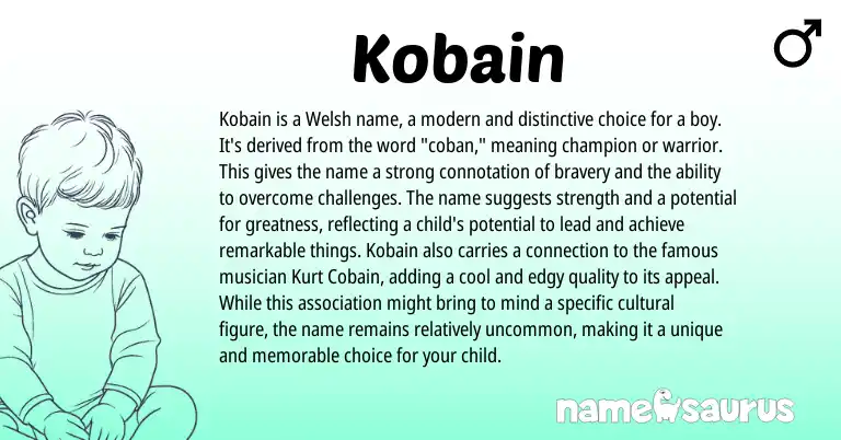 Infographic about Kobain name meaning, Kobain is a name from Welsh origin(s).