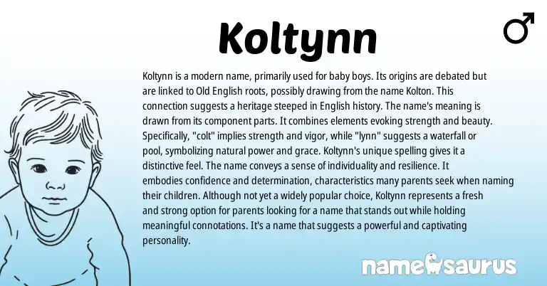 Infographic about Koltynn name meaning, Koltynn is a name from English origin(s).