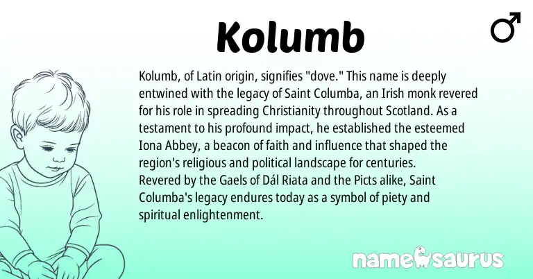 Infographic about Kolumb name meaning, Kolumb is a name from Irish, Christianity, Latin origin(s).