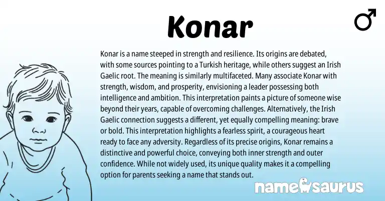 Infographic about Konar name meaning, Konar is a name from Turkish origin(s).