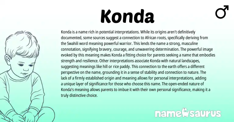 Infographic about Konda name meaning, Konda is a name from Indian, Swahili, African, Hindi origin(s).