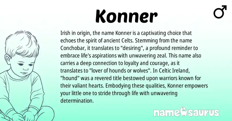 Infographic about Konner name meaning, Konner is a name from Irish, Ireland, Celtic origin(s).