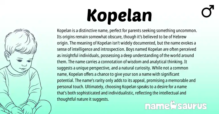 Infographic about Kopelan name meaning, Kopelan is a name from Hebrew origin(s).