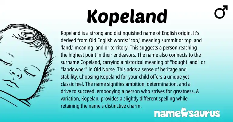 Infographic about Kopeland name meaning, Kopeland is a name from English origin(s).