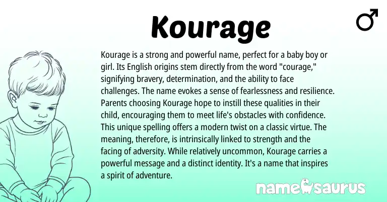 Infographic about Kourage name meaning, Kourage is a name from English origin(s).