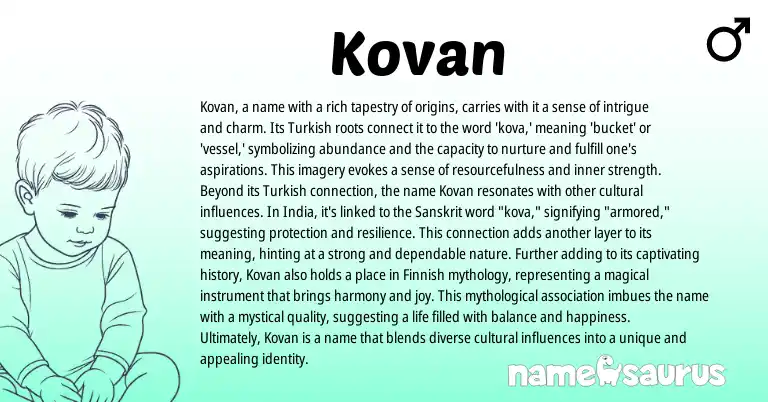 Infographic about Kovan name meaning, Kovan is a name from Turkish origin(s).