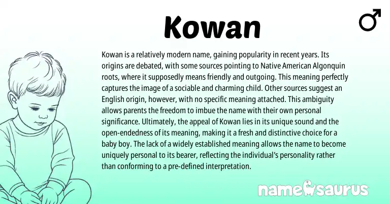 Infographic about Kowan name meaning, Kowan is a name from American, Algonquin origin(s).